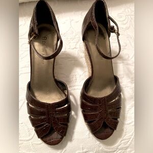 Etienne Aigner Brown Wedge Shoes with Ankle Straps Size 7